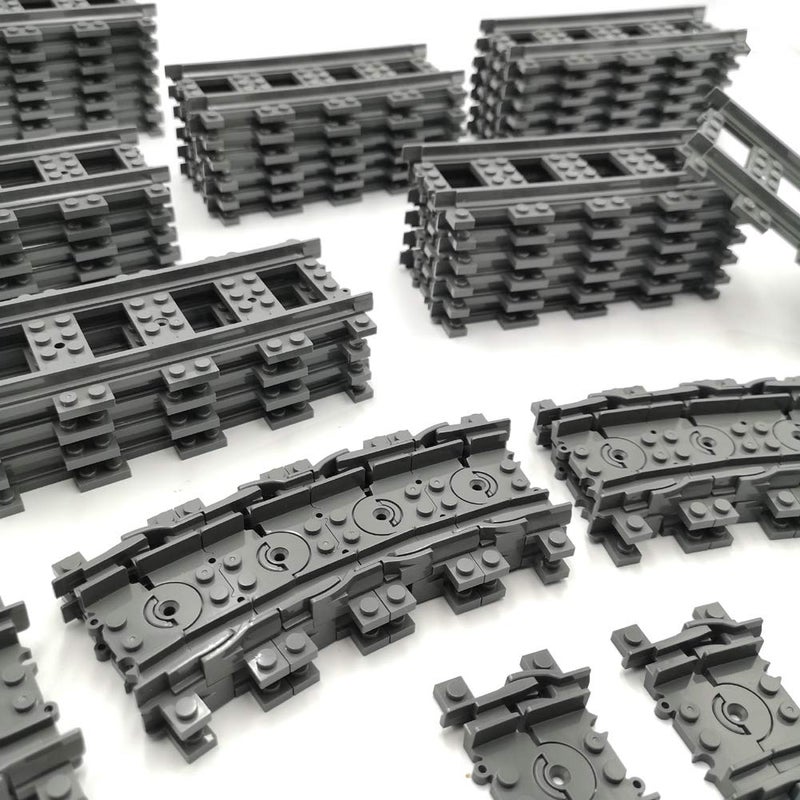 ZHX 56pcs City Train Tracks Toy Straight and Flexible Train Track Railway Extension Building Set Block Toy Compatible with Major Brand (36 Straight and 20 Flexible) - Image 3
